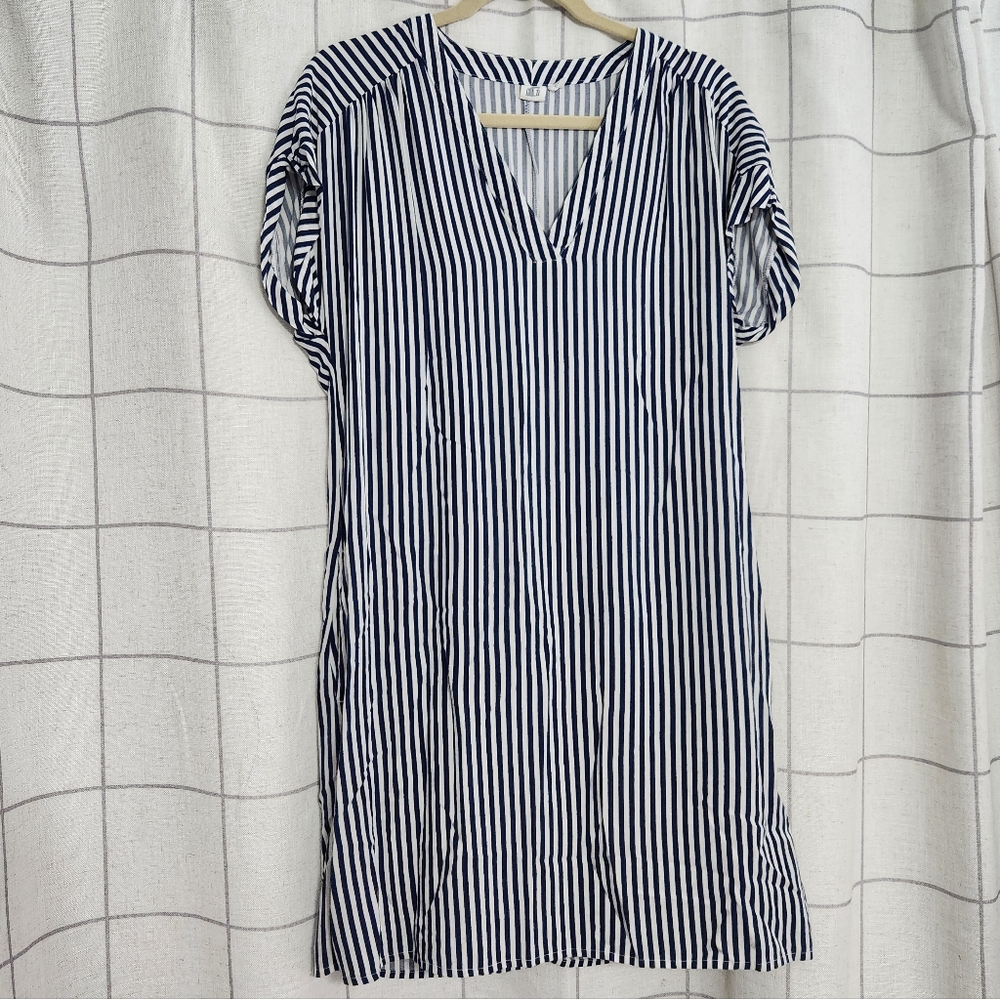Gap Blue White Stripe Rayon V-Neck Short Dolman Slv Tunic Shift Dress Size M - Picture 2 of 6